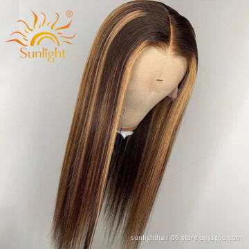 Sunlight brazilian straight wig color hair extensions 427 front lace wigs 36 38 42 inch straight virgin brazilian human hair